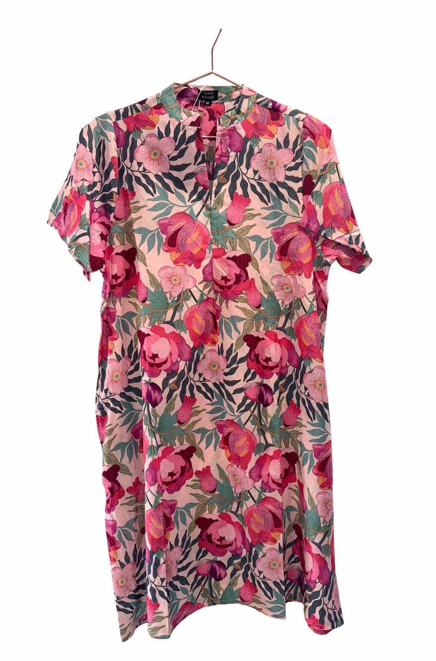 NEW TERRE ROUGE women's short sleeve tunic in pink floral